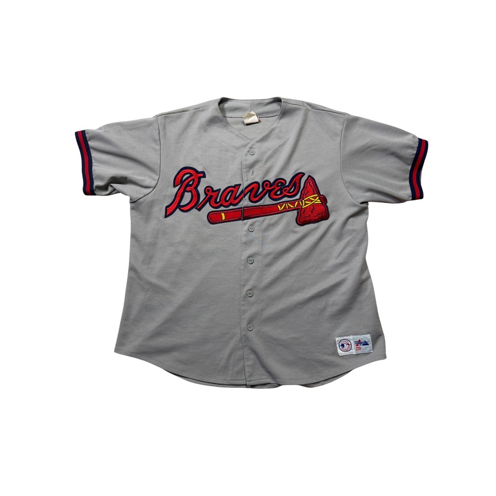 Vintage 90s Atlanta Braves Gray Majestic Sewn Baseball Jersey Large